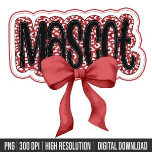 Custom Typography Mascot Coquette Bow Design, Leopard Mascot PNG, Team Spirit, Game Day, Leopard, Checkered, Coquette PNG