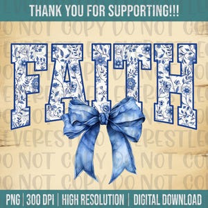 Digitaal png-bestand geloof bloemen toile blauw water kleur coquette boog clip art afdrukbare glijbaan dtf dtg sublimatie ontwerp INSTANT DOWNLOAD
