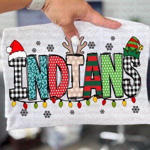 Indianer Jul PNG, Skola Maskot Laganda Sublimering, Patchwork Bokstäver Julbelysning, Festlig Speldag Spirit Kläddesign