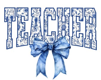 Lehrer Blumen Toile Blau Wasser Farbe Kokette Bogen Clip Art Druckbare, Kokette Bogen Lehrer Png, Varsity Lehren Png, Lehrer Geschenk PNG