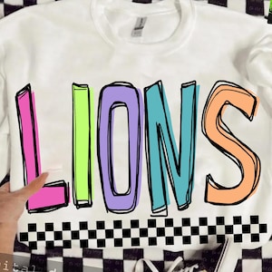 LIONS Png, Colorful Lions Mascot Checkered,Retro Lions Sublimation, Game Day Png, Lions Shirt, Lions Mascot Png, Neon Lions Png, DTF, DTG