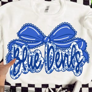 Blue Devils Png, Blue Devils Mascot Floral Toile Blue Water Color Coquette Bow, Team School, Mascot Team name, Sport, School Spirit Png
