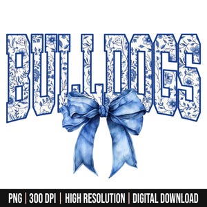 Digital Png File Bulldogs Floral Toile Blue Water Color Coquette Bow Clip Art Printable Dtf Dtg Sublimation Design INSTANT DOWNLOAD