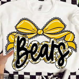 Bears Png, Bears Mascot Floral Toile Yellow Gold Water Color Coquette Bow, Team, School, Mascot Team name, Fall, Sport, School Spirit Png