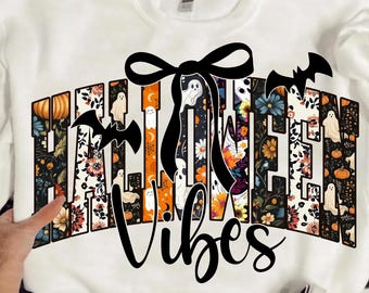 Halloween Vibes Png, Retro Halloween coquette bow Png, Pumpkin Png, Halloween Png, Halloween Shirt Sublimation Design, Witchy Bats Png