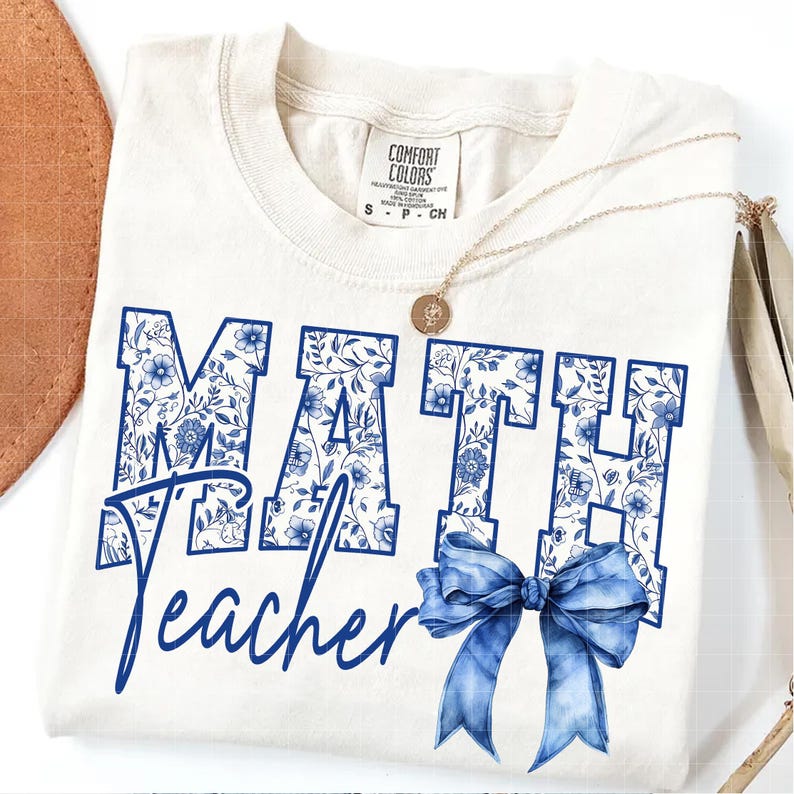Math Teacher Floral Toile Blue Water Color Coquette Bow Clip Art ...