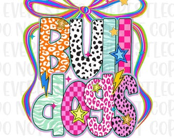 Bulldogs PNG, Preppy School Spirit PNG, Preppy Mascot Png, Hand Drawn Png, Mascot Png, Neon Coqutte Bow Bulldogs Mascot PNG Trending Png