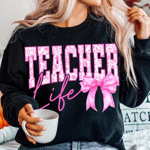 Teacher Life Floral Toile Pink Water Color Coquette Bow Clip Art Printable, Coquette Bow Teacher Png, Varsity Teach Png, Teacher Gift PNG
