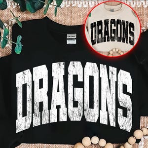 Dragons Png, Dragons retro typography distressed School Spirit PNG, School Mascot, School, Dragons Mascot Team name, Sport School Spirit Png