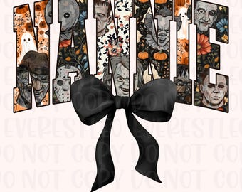 Retro Halloween Nannie Coquette Bow PNG Horror movie png Horror Halloween Coquette png, Spooky Vibes Png, Scary Movie Png, Halloween Graphic
