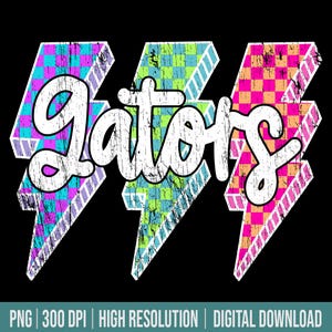 Gators Mascot Png Lightning Bolt Checkered Png Retro Gators Sublimation, Game Day Png Neon Lightning Gators Mascot PNG Bright Gators Design