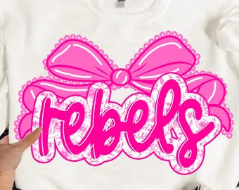 Rebels Png, Rebels Mascot Floral Toile Pink Water Color Coquette Bow, Team PNG, School, Mascot Team name, Fall, Sport, School Spirit Png