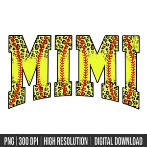 Leopard Softball Mimi PNG, Mimi Softball Distressed Printable Clip Art Waterslide Iron On Sublimation Design INSTANT DOWNLOAD