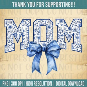 Digitaal png-bestand moeder bloemen toile blauw water kleur coquette boog illustraties afdrukbare glijbaan dtf dtg sublimatie ontwerp INSTANT DOWNLOAD