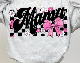 Noeud de coquette à damier floral rétro pour maman, fleur de maman png, noeud de coquette de maman png, maman florale, maman groovy png, maman florale png