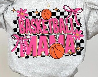 Floral Basketball Mama Checkered Coquette Bow Checkered Basketball Mama Game Day Basketball Team Spirit Basketball Bow Design