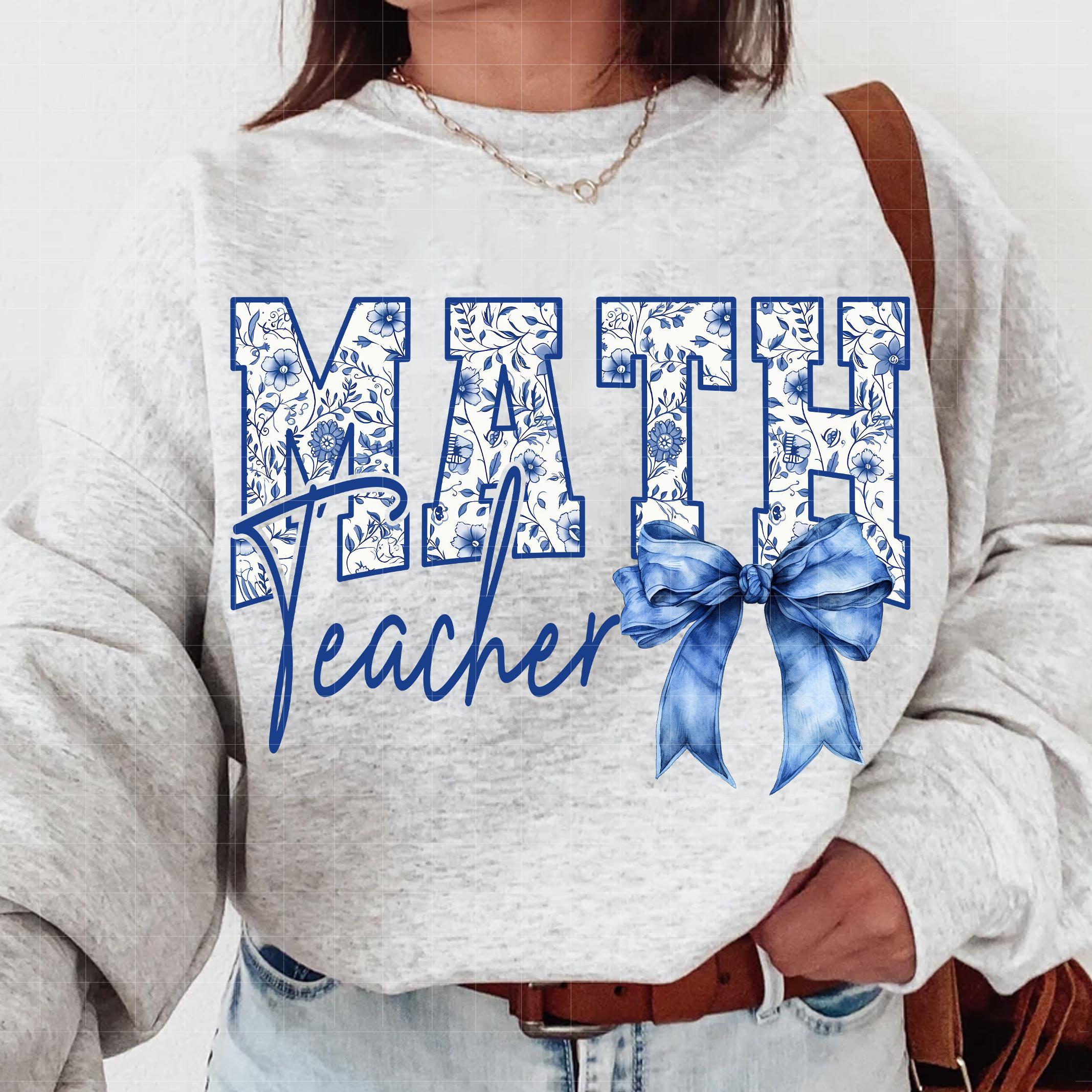 Math Teacher Floral Toile Blue Water Color Coquette Bow Clip Art ...