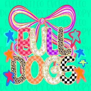 Bulldogs PNG, Preppy School Spirit PNG, Preppy Mascot Png, Hand Drawn Png, Mascot Png, Neon Coqutte Bow Bulldogs Mascot PNG Trending Png