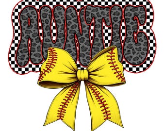 Retro Softball Auntie PNG, Softball Mama Png, Softball Coquette Png, Leopard Game Day Softball Bow Png, Checker Softball Png