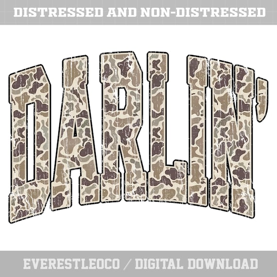 Darlin’ Camo PNG, Retro Distressed Western Lettering, Country Girl Graphic Design, Vintage Southern Saying PNG, Cowgirl Sublimation PNG