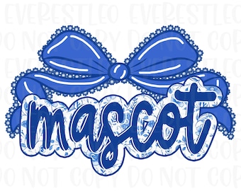 Custom Mascot Floral Toile Blue Water Color Coquette Bow, Team PNG, School, Mascot Team name, Fall, Sport, School Spirit Png