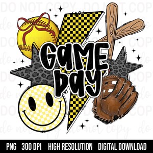Game Day Softball PNG Retro Softball Game day design Trendy Softball team Retro Checkered Softball Distressed Png Softball season Png
