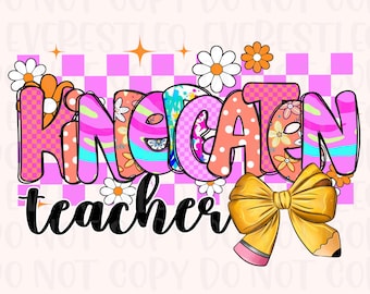 Kindergarten Teacher Checkered Coquette Bow Png, Teacher Floral png, Teacher groovy png, Teacher groovy, Teacher graphic, floral Teacher png
