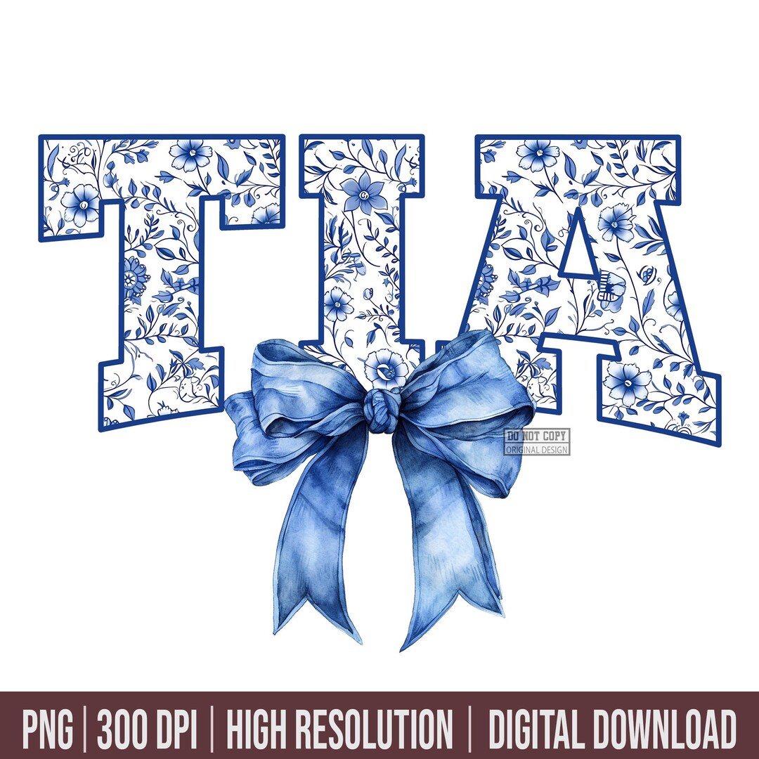 TIA Floral Toile PNG, Blue Watercolor Coquette Bow (digital Download ...