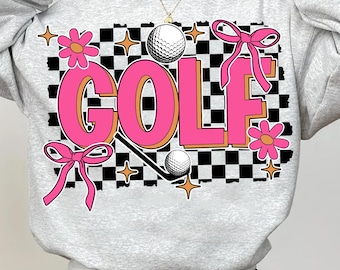 Checkered Golf floral Coquette Bow Design, Checkered Golf Shirt PNG, floral Golf Lover Png, Masters Golf Design Png, Preppy Golf Sublimation