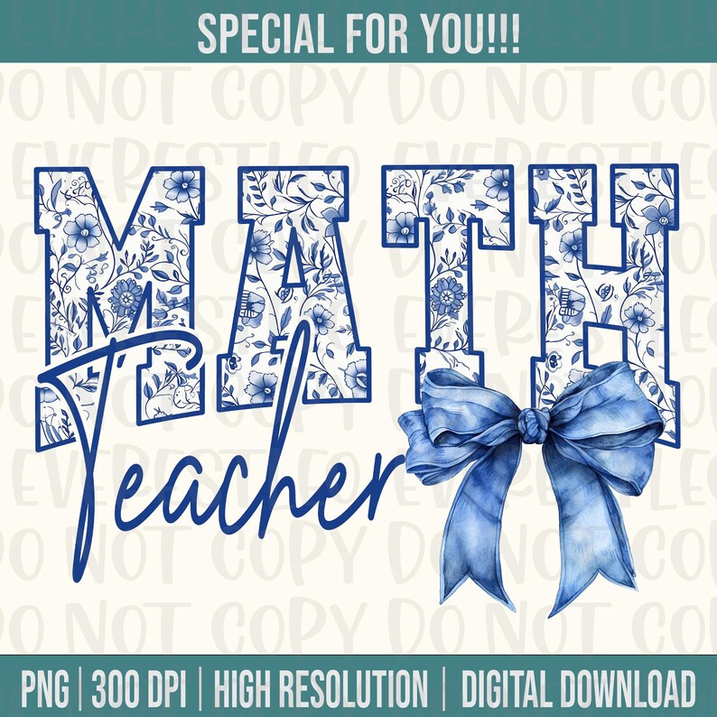Math Teacher Floral Toile Blue Water Color Coquette Bow Clip Art ...