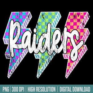 Raiders Mascot Png Lightning Bolt Checkered Png Retro Raiders Sublimation, Game Day Png Neon Lightning Raiders Mascot PNG Bright Raiders Png