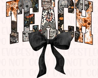 Retro Halloween Teach Coquette Bow PNG Horror movie png Horror Halloween Coquette png, Spooky Vibes Png, Scary Movie Png, Halloween Graphic