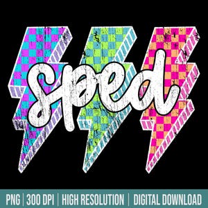 Lightning Bolt SPED Png, rentrée des classes Png, Néon Sped Shirt Png, Png rétro, Png damier, Png pour l'éducation spéciale, DTF, DTG