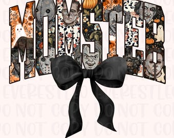 Retro Halloween Momster Coquette Bow PNG Horror movie png Horror Halloween Coquette png Spooky Vibes Png, Scary Movie Png, Halloween Graphic