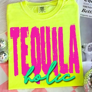 Tequila holic PNG Beach Summer Png Funny Drinking Summer retro Png Beach Vacation Neon Trendy Summer Palms Cocktail Front Back ORIGINAL