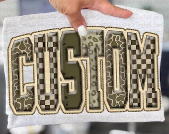 Custom Camo Varsity Png, Hunting Custom text Camo Western Vintage PNG, Leopard Print Old Camo Png, Camouflage Checkered Sublimation Design