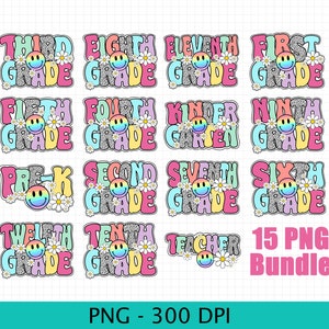 Back To School Preschool to Grade 12 Bundle, Kindergarten, First Day Of School, School Png, Retro PNG, First/Second/Third Grade Teacher Png