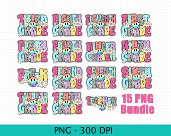 Back to School Bundle, Kindergarten, First Day Of School, School Png, Retro PNG, First/Second/Third Grade Design, School Bundle Png