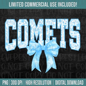 Digitaal png-bestand COMETS bloemen toile lichtblauw water kleur coquette boog illustraties afdrukbare glijbaan dtf dtg sublimatie ontwerp