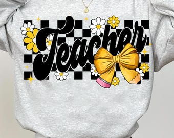 Lehrerin kariert Coquette Bow Design, Lehrerin floral png, Lehrer groovy png, Lehrerin groovy, Lehrer Grafik, Floral Lehrer png