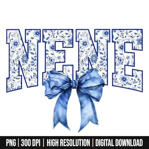 Digitaal png-bestand Nene bloemen toile blauw water kleur coquette boog illustraties afdrukbare glijbaan DTF DTG sublimatie ontwerp INSTANT DOWNLOAD