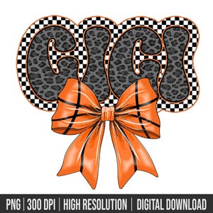 Basketball Gigi PNG, GameDay, Glitter PNG, Team Spirit, Game Day, Basketball Bow Design, Trendy, Leopard, Checkered Basketball, Coquette PNG