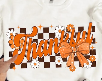 Strukturierter Dankbarer Koquette Bogen PNG, Herbst-Shirt-Design png, Vintage Herbst png, Trendiges Thanksgiving Design, Thanksgiving, Herbst Design