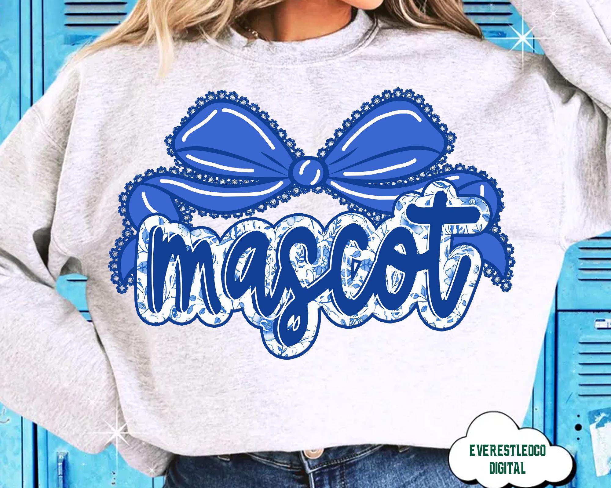 Custom Mascot Floral Toile Blue Water Color Coquette Bow, Team PNG ...