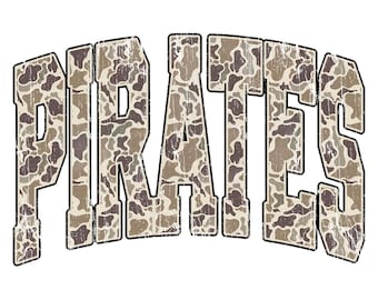 Pirates Retro Camo Mascot PNG, Distressed Vintage Spirit Wear Design, Game Day Team Shirt Sublimation, School Sports Mascot Printable PNG
