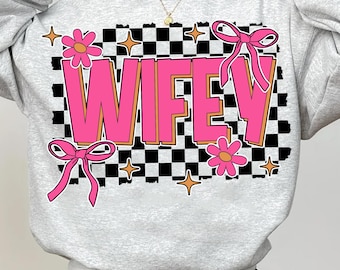 Floral Wifey Coquette Bow png Wifey checkered png, Wifey Coquette Bow png, Checkered Wifey floral, Wifey groovy png, Wifey flower