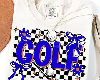 Checkered Golf floral Coquette Bow Design, Checkered Golf Shirt PNG, floral Golf Lover Png, Masters Golf Design Png, Preppy Golf Sublimation