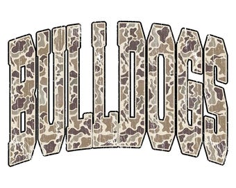 Bulldogs Retro Camo Mascot PNG, Distressed Vintage Spirit Wear Design, Game Day Team Shirt Sublimation, School Sports Mascot Printable PNG