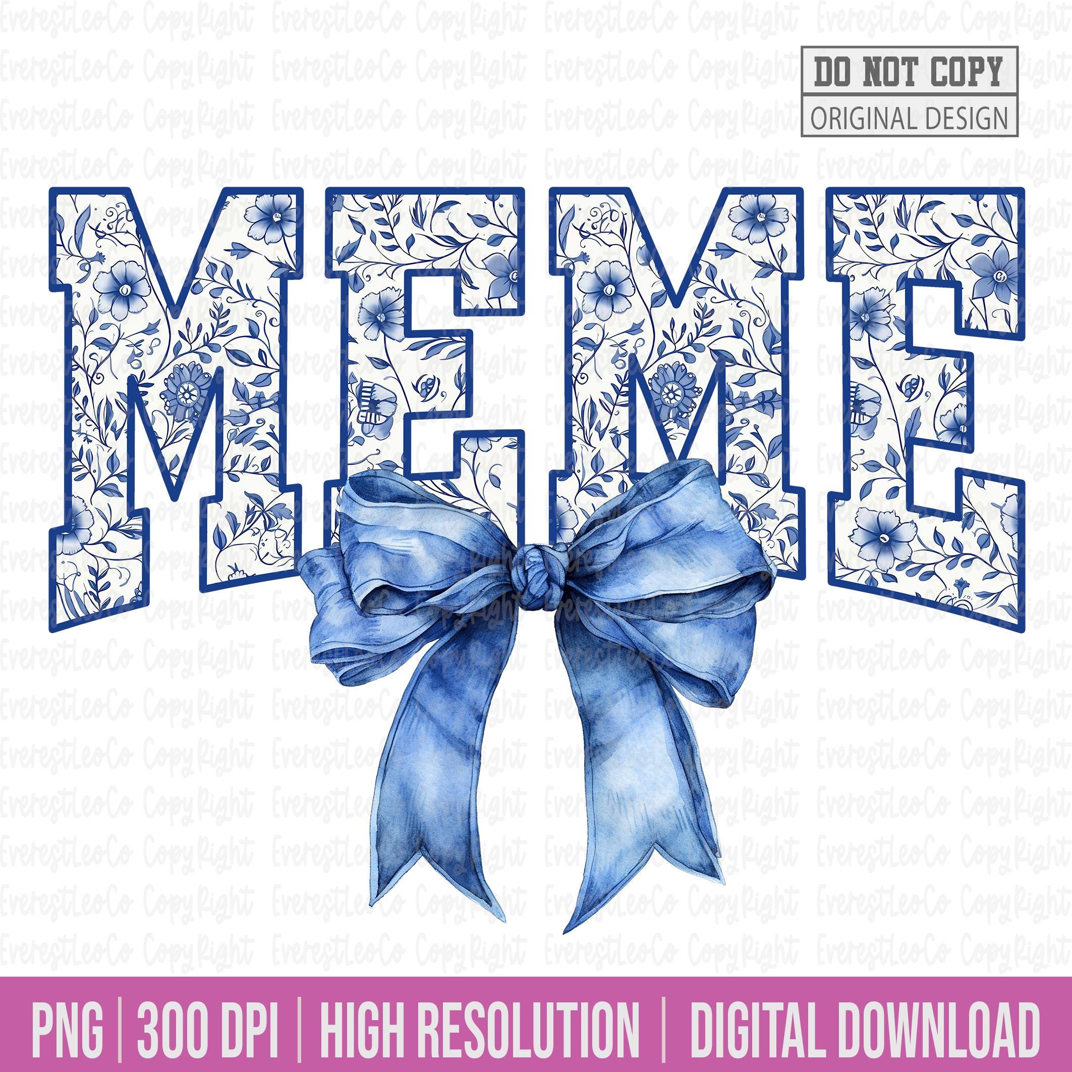 Digital Png File MEME Floral Toile Blue Water Color Coquette Bow Clip ...