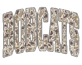 Bobcats retro camouflagemascotte png, ontwerp voor distressed vintage spirit wear, sublimatie wedstrijdshirt teamshirt, schoolsportmascotte afdrukbaar png